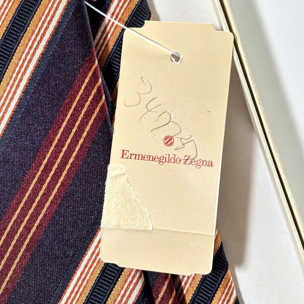 ERMENEGILDO ZEGNA 95% Silk/Cotton Tie/Necktie Italy Striped VTG Purple/Red NWT - Picture 5 of 14